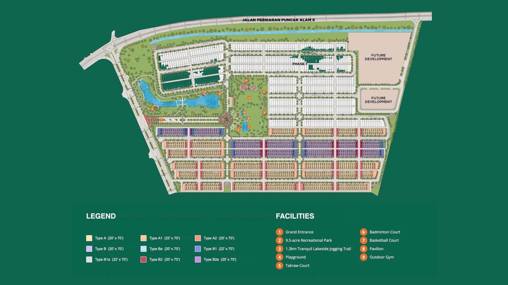 Avisa Residences Phase 2 site plan showing unit types, lake, Central Park and facilities