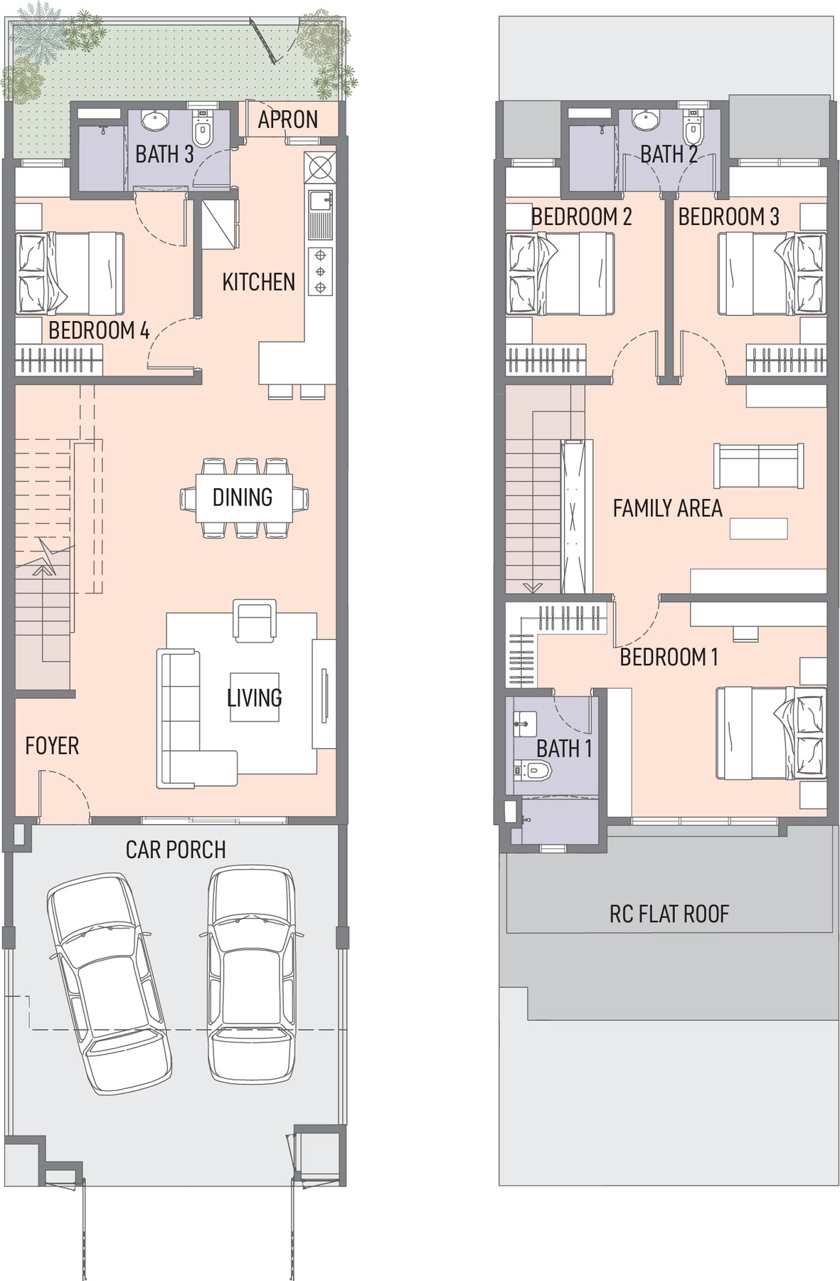 Phase 1 Type A floor plan, ground and first floor