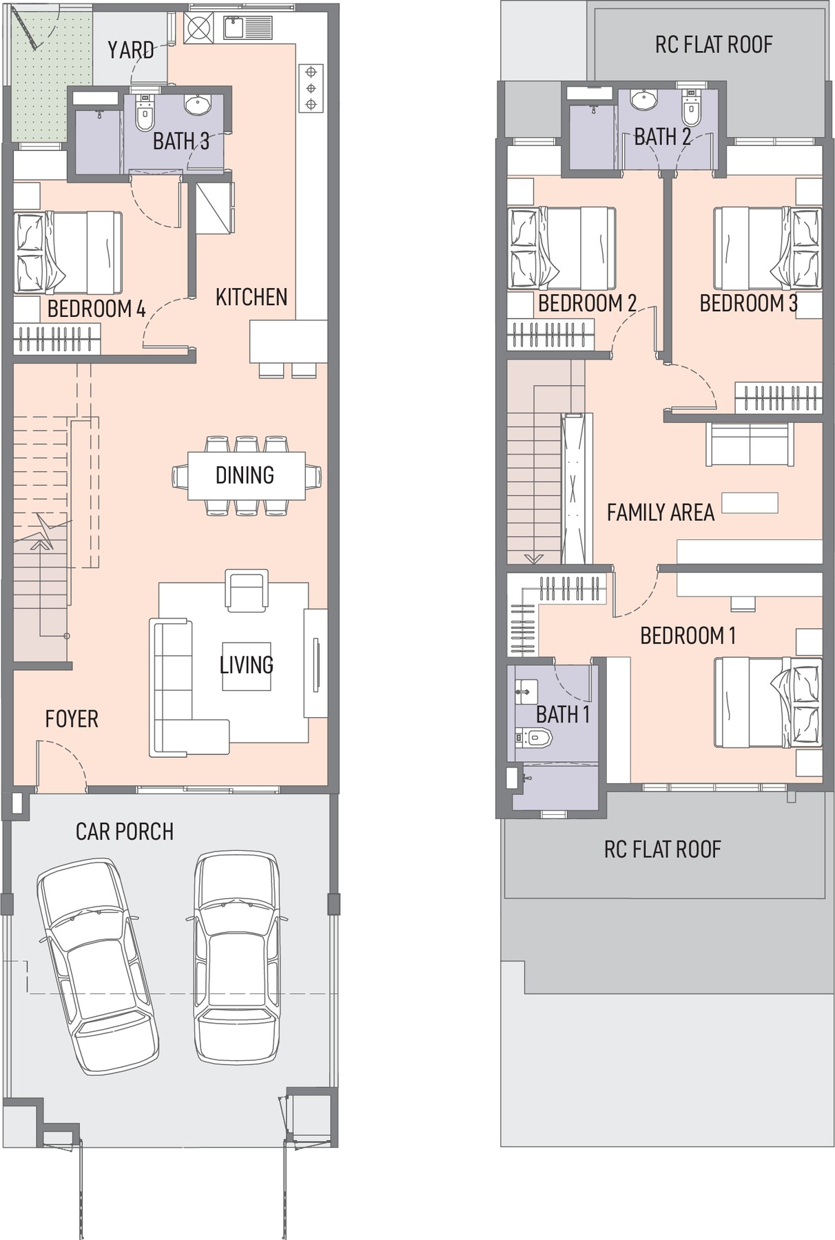 Phase 1 Type B floor plan, ground and first floor